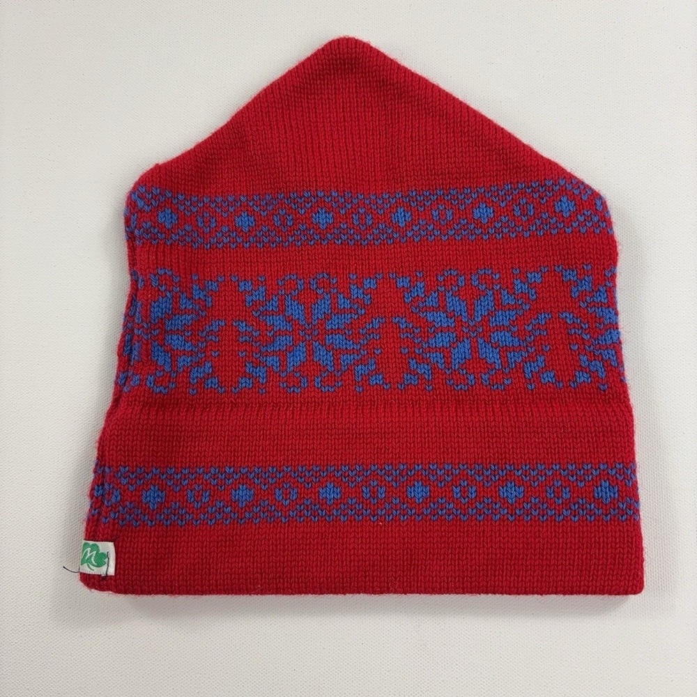 Vintage Moriarty Hat Beanie Knit Fair Isle Mens Red Wool Lined Ski Winter USA